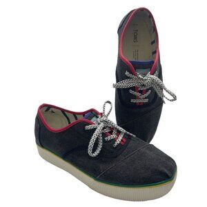 TOMS Cordones Boardwalk Black & Multicolor Platform Shoes Women's Sz W10 Lace UP